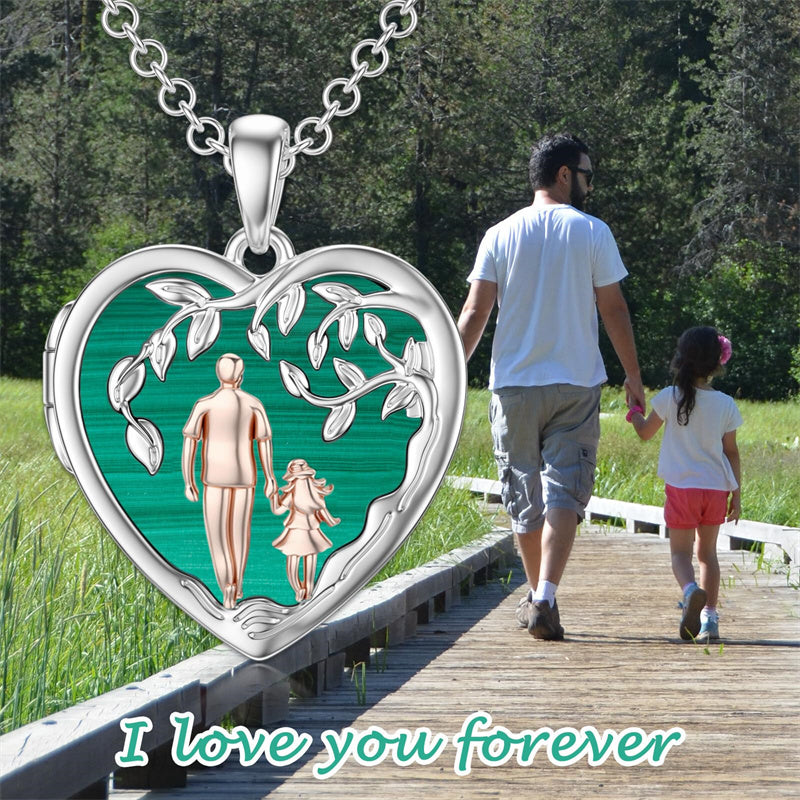 Sterling Silver Personalized Photo Abalone Shell Turquoise Malachite Father Daughter Pendant Necklace