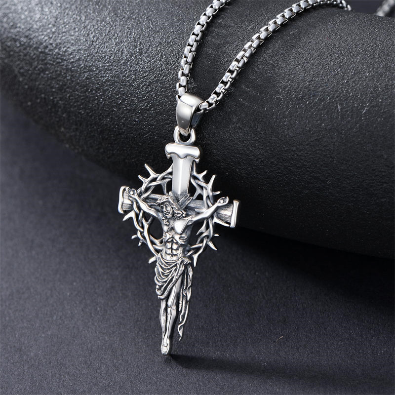 Sterling Silver Nail Cross Pendant Necklace for Men