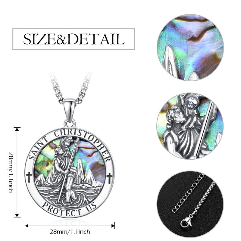 Sterling Silver Saint Michael Saint Christopher Amulet Pendant Necklace for Men