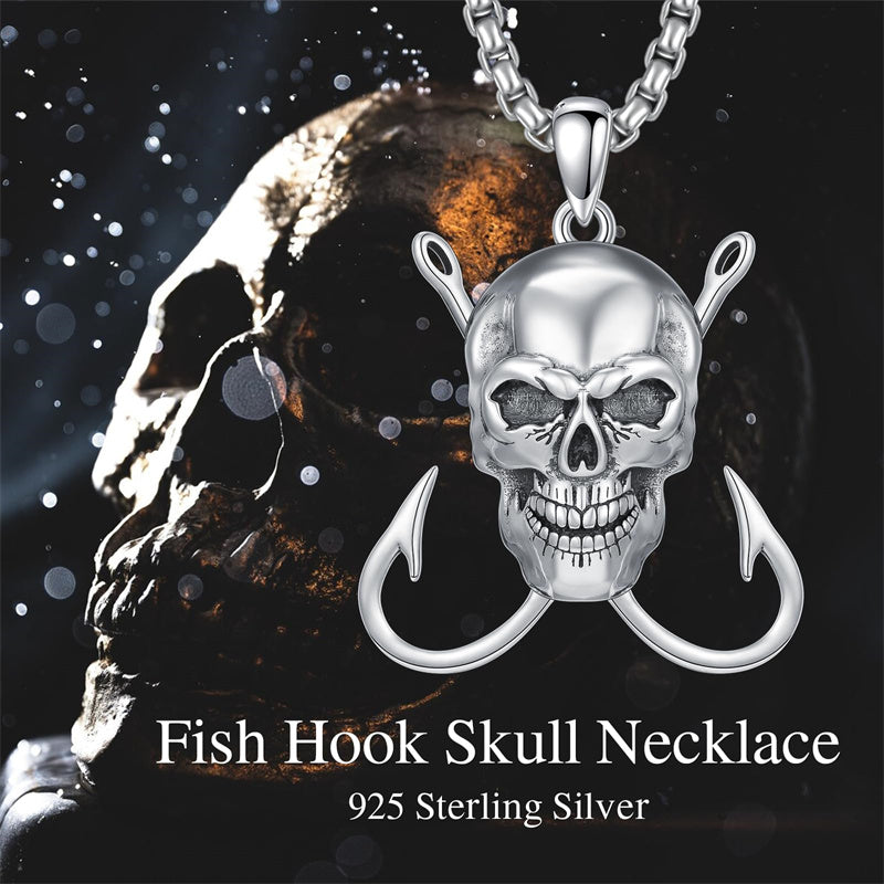 Sterling Silver Antler Fish Hook Pendant Necklace for Men