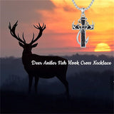 Sterling Silver Fish Hook Cross Pendant Necklace for Men