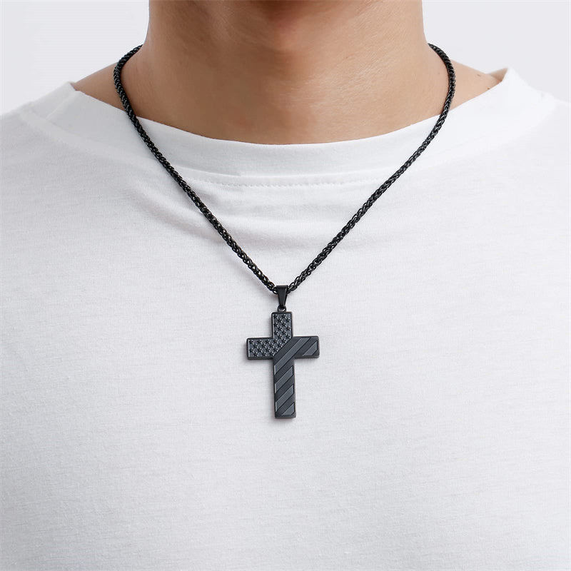 Stainless Steel Personalized Engraved American Flag Cross Pendant Necklace