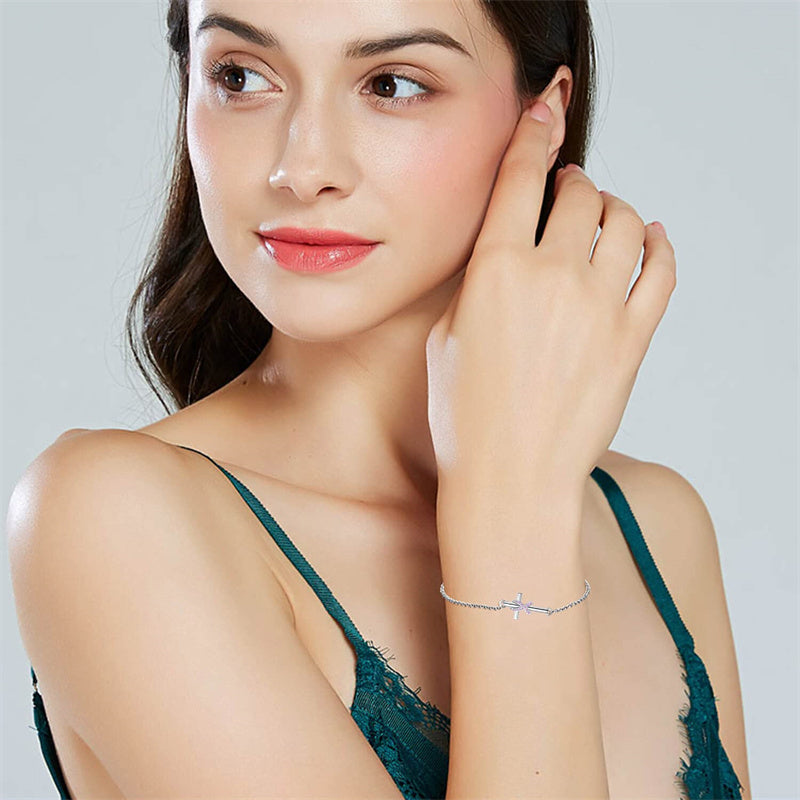 Sterling Silver Butterfly Cross Breast Cancer Awareness Bracelet