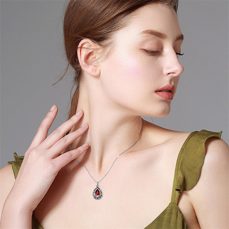 Sterling Silver Personalized Red Cubic Zirconia Butterfly Hummingbird Urn Necklace for Ashes