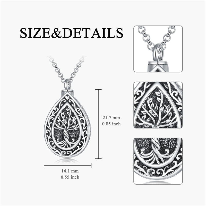 Sterling Silver Personalized Engraved Tree of Life Urn Necklace for Ashes