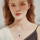 Sterling Silver Birthstone Infinity Black Cat Pendant  Necklace