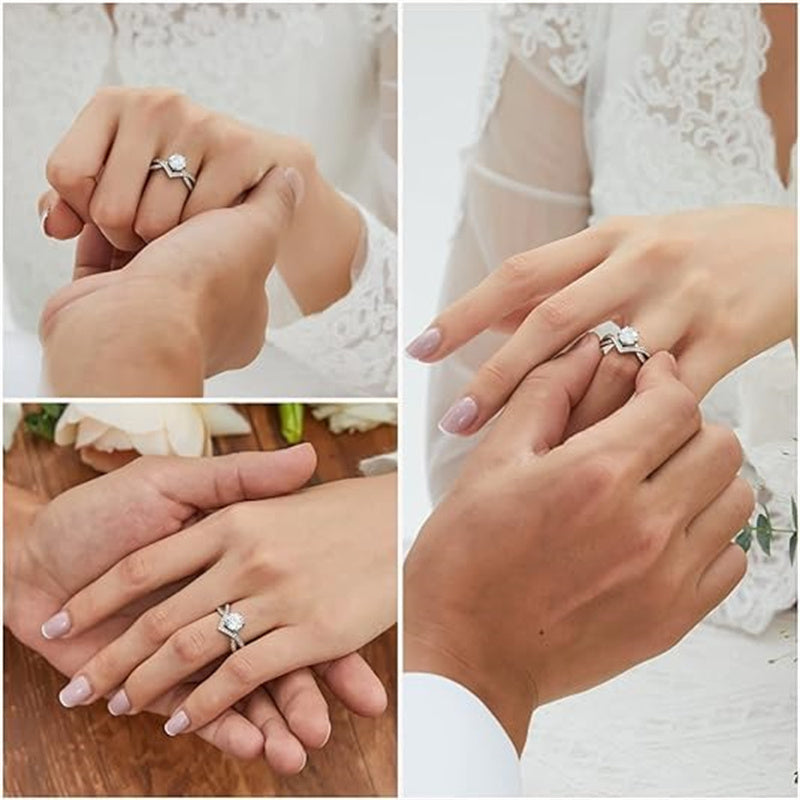 Sterling Silver Personalized Engraved Moissanite Engagement Wedding Anniversary Ring