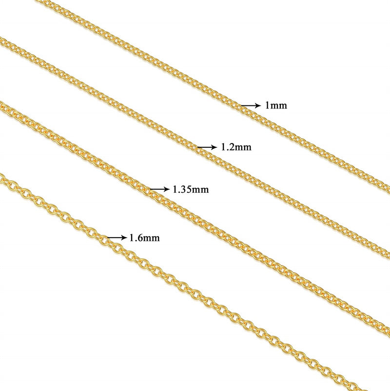 14k Gold 1mm 1.2mm 1.35mm 1.6mm Cable Chain Necklace