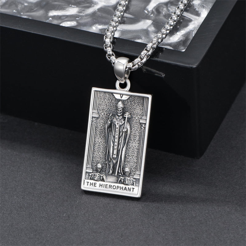 Sterling Silver Lovers Hierophant Magician Three of Swords Wheel of Fortune SkeletonTarot Card Pendant Necklace