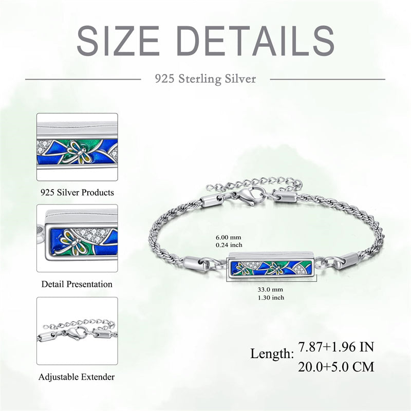 Sterling Silver Rose Butterfly Dragonfly Urn Bracelet for Ashes