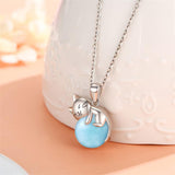 Sterling Silver Turquoise Larimar Labradorite Moss Agate Blue Sandstone  Cat Pendant Necklace