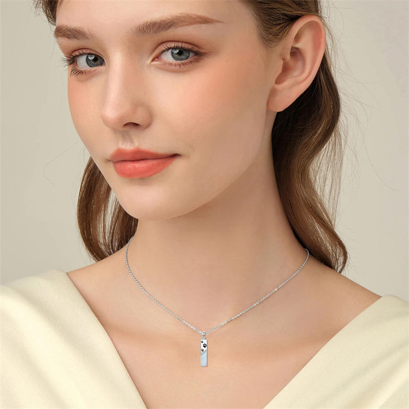 Sterling Silver  Opal Personalized Engraved Bar Pet  Butterfly Dragonfly Tree of Life  Urn Necklace for Ashes