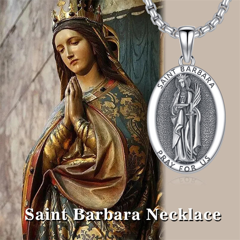 Sterling Silver Saint Barbara Goddess Amulet Pendant Necklace