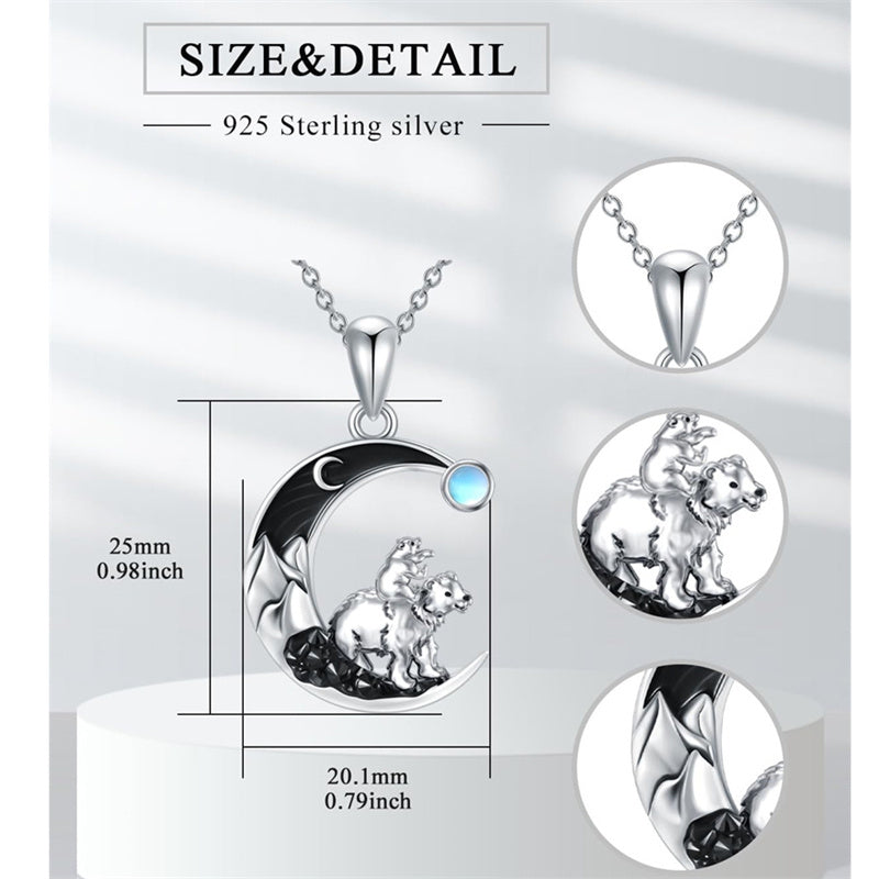 Sterling Silver Mama Bear with Cubs Pendant Necklace