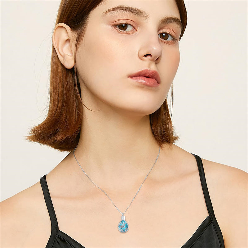 Sterling Silver Turquoise Hummingbird &Rose Urn Necklace for Ashes