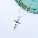 Sterling Silver Turquoise Abalone Shell Oxidation Cross Pendant Necklace