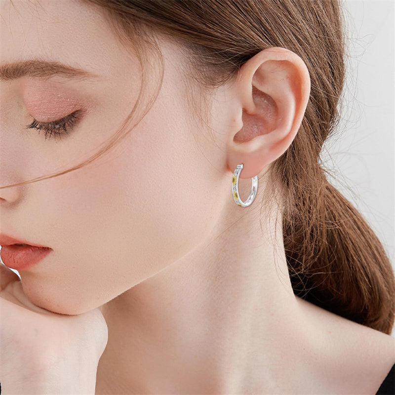 Sterling Silver Sunflower Hoop Earrings
