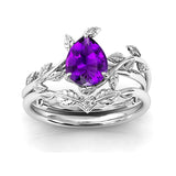 Sterling Silver 10K 14K 18K Gold 1ct Pear Shaped Gemstone Gemstone Engagement Ring Wedding Ring Sets