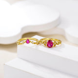 Sterling Silver 10K 14K 18K Gold Pear Cut Gemstone Leaf  Engagement Ring Set