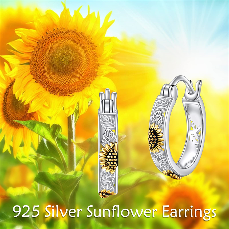 Sterling Silver Sunflower Hoop Earrings