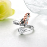 Sterling Silver Black Pug Doberman Boston Terrier Beagle Adjustable Ring
