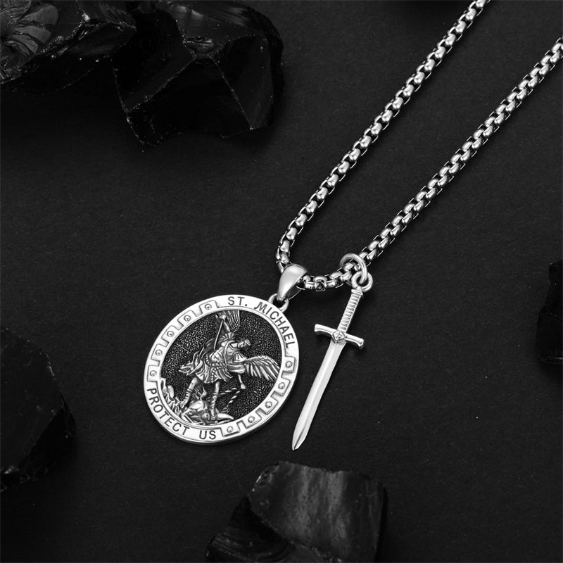 Sterling Silver Oval Round Medal St Michael Pendant Necklace