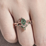 Sterling Silver 10K 14K 18K Gold  Personalized  Engraved Natural Moss Agate Engagement Bridal Wedding Ring Set