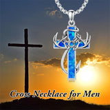 Sterling Silver Fish Hook Cross Pendant Necklace for Men