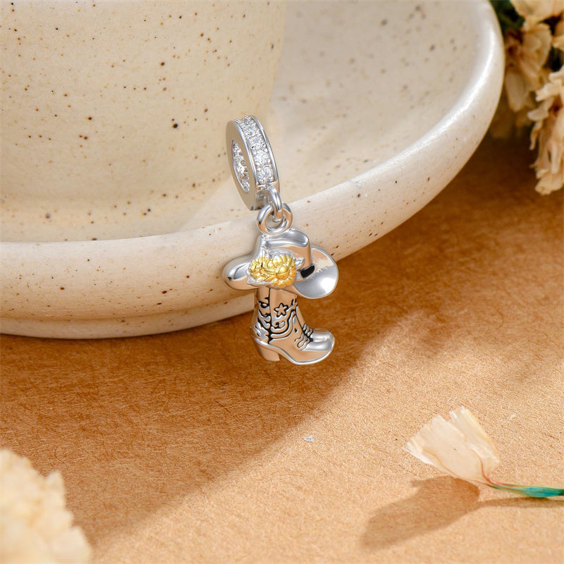 Sterling Silver Cow Boot Charm Beads