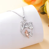 Sterling Silver Anatomical Heart Girl withr Dog Cat Pendant Necklace
