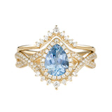 Sterling Silver 10K 14K 18K Gold  Pear Shaped Gemstone Engagement Rings Set