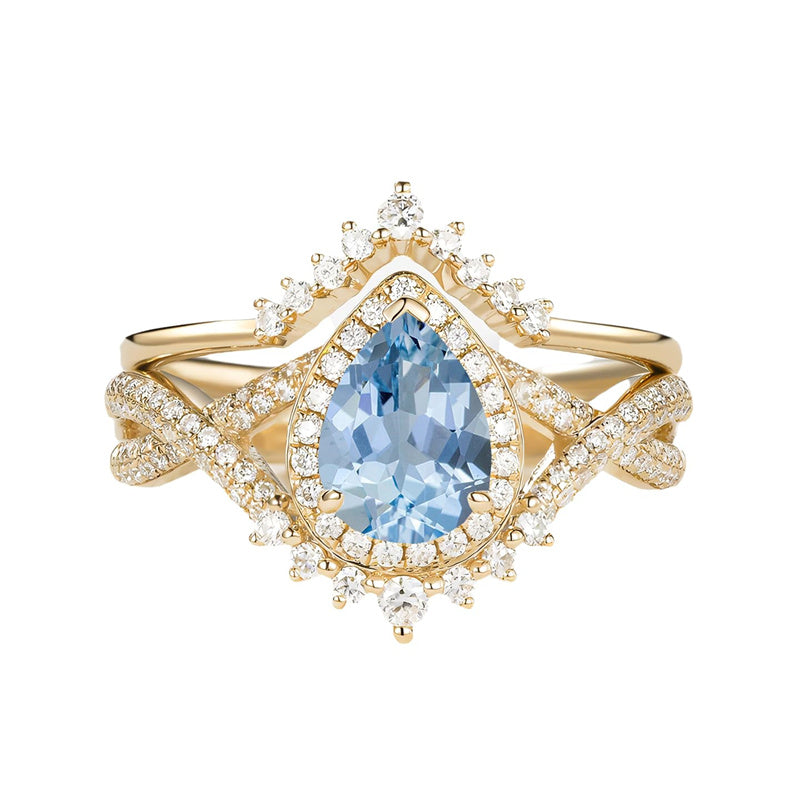 Sterling Silver 10K 14K 18K Gold  Pear Shaped Gemstone Engagement Rings Set