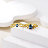 Sterling Silver 10K 14K 18K Gold Pear Cut Gemstone Leaf  Engagement Ring Set