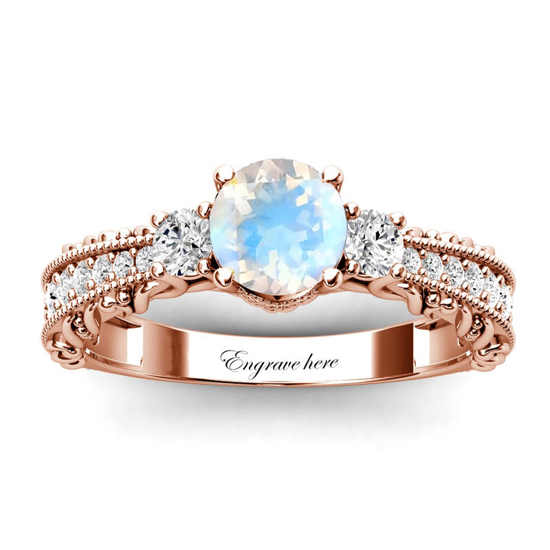 Sterling Silver 10K 14K 18K Personalized Engraved 1 Carat  Round Birthstone Engagement Ring