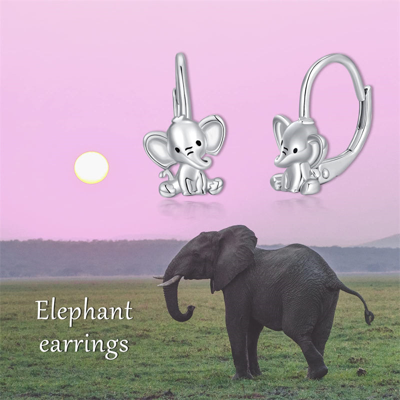 Sterling Silver Elephant Otter Leverback Earrings
