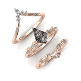 Sterling Silver 10K 14K 18K Personalized Engraved 2CT Natural Black Rutilated Quartz Engagement Ring Set