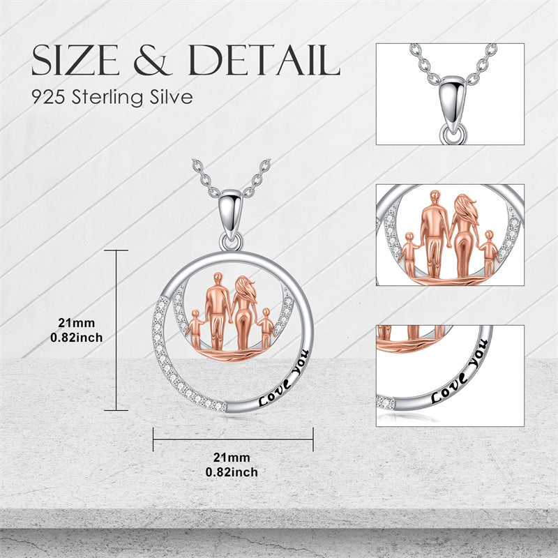 Sterling Silver Family Pendant Necklace Engraved with Love You