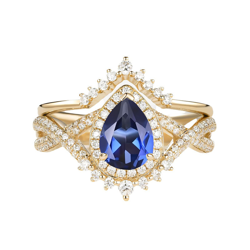 Sterling Silver 10K 14K 18K Gold  Pear Shaped Gemstone Engagement Rings Set