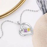 10K 14K 18K Gold Personalized 2 Birthstone Heart Pendant Necklace
