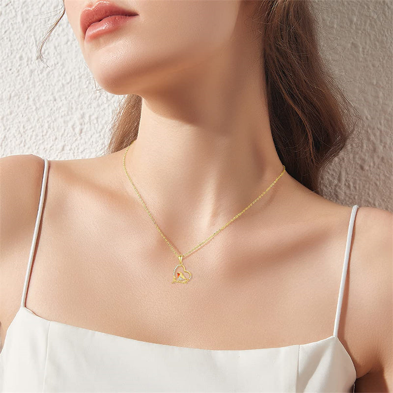 14K Gold 5A Cubic Zirconia Robin Bird Heart Pendant Necklace