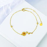14K Gold 5A Cubic Zirconia Sunflower Single Layer Anklet