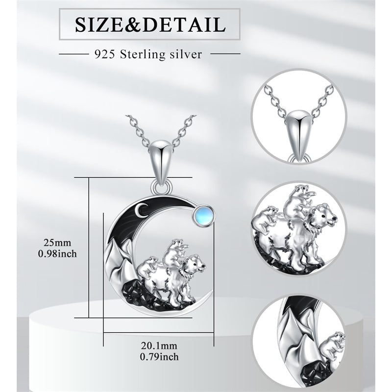 Sterling Silver Mama Bear with Cubs Pendant Necklace