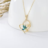 14K Gold Hummingbird Heart Pendant Necklace