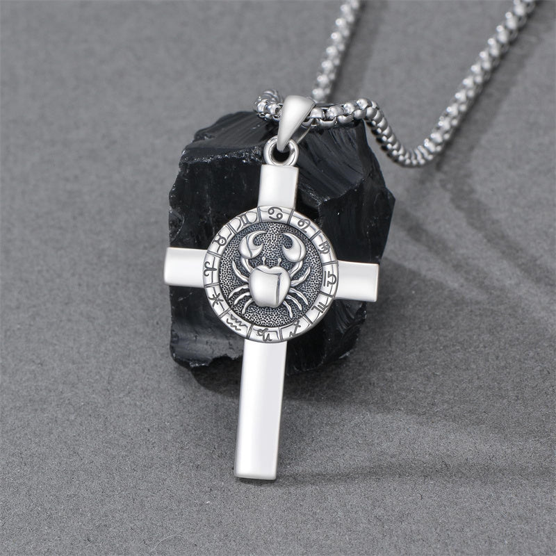 Sterling Silver 12 Constellation Cross Pendant Necklace