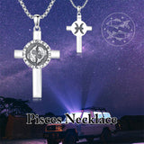 Sterling Silver 12 Constellation Cross Pendant Necklace