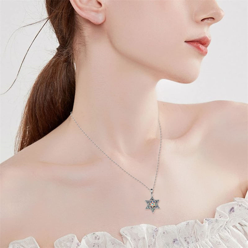 Sterling Silver Star of David Cross Peace Sign Tree of Life Star Pendant Necklace