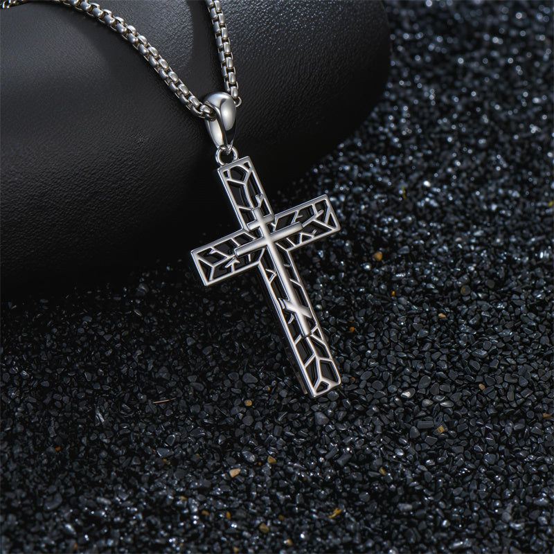 Sterling Silver Cross Christian Pendant Necklace for Men