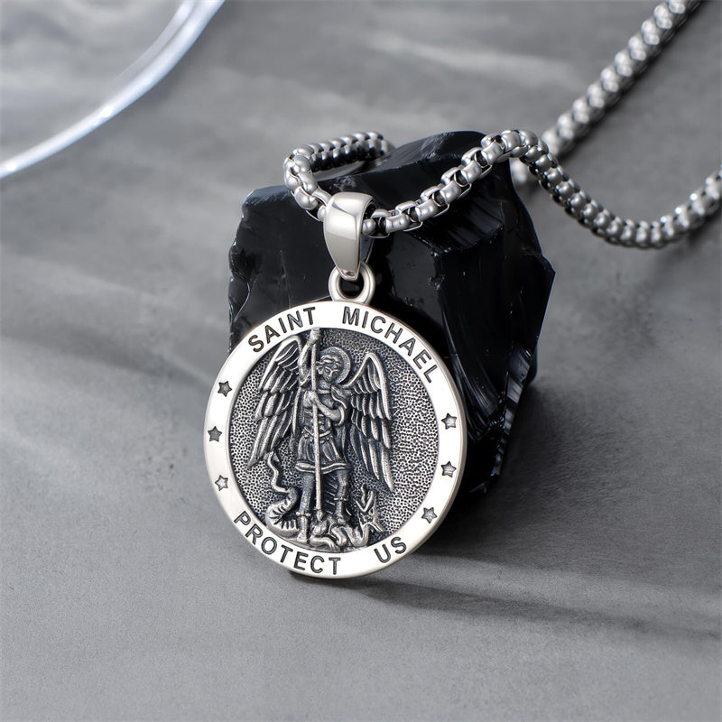 Sterling Silver Saint  Michael Christopher Sebastian Jude Gabriel Anthony Religious Pendant Necklace