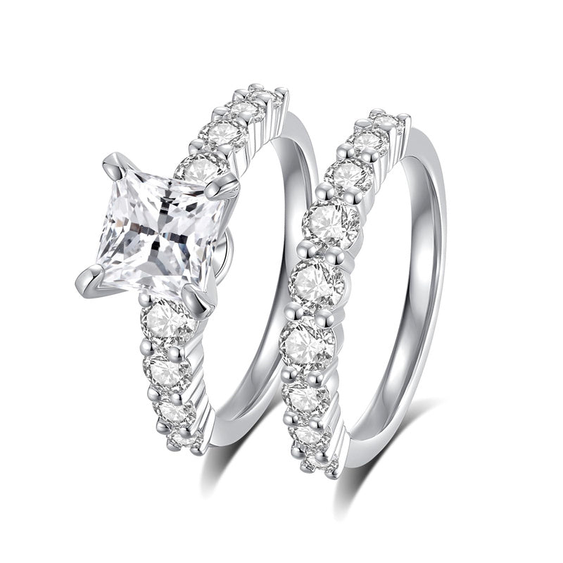 Sterling Silver Moissanite Wedding Ring Set for Women