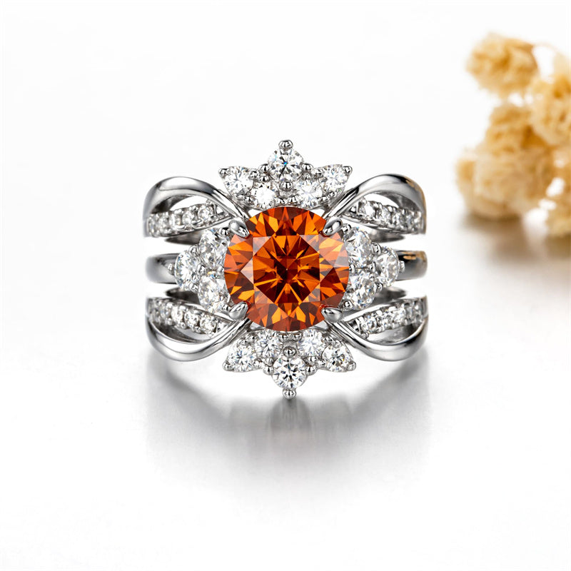 Sterling Silver 4.2 cttw Green Orange Red Moissanite Wedding Band Ring Set